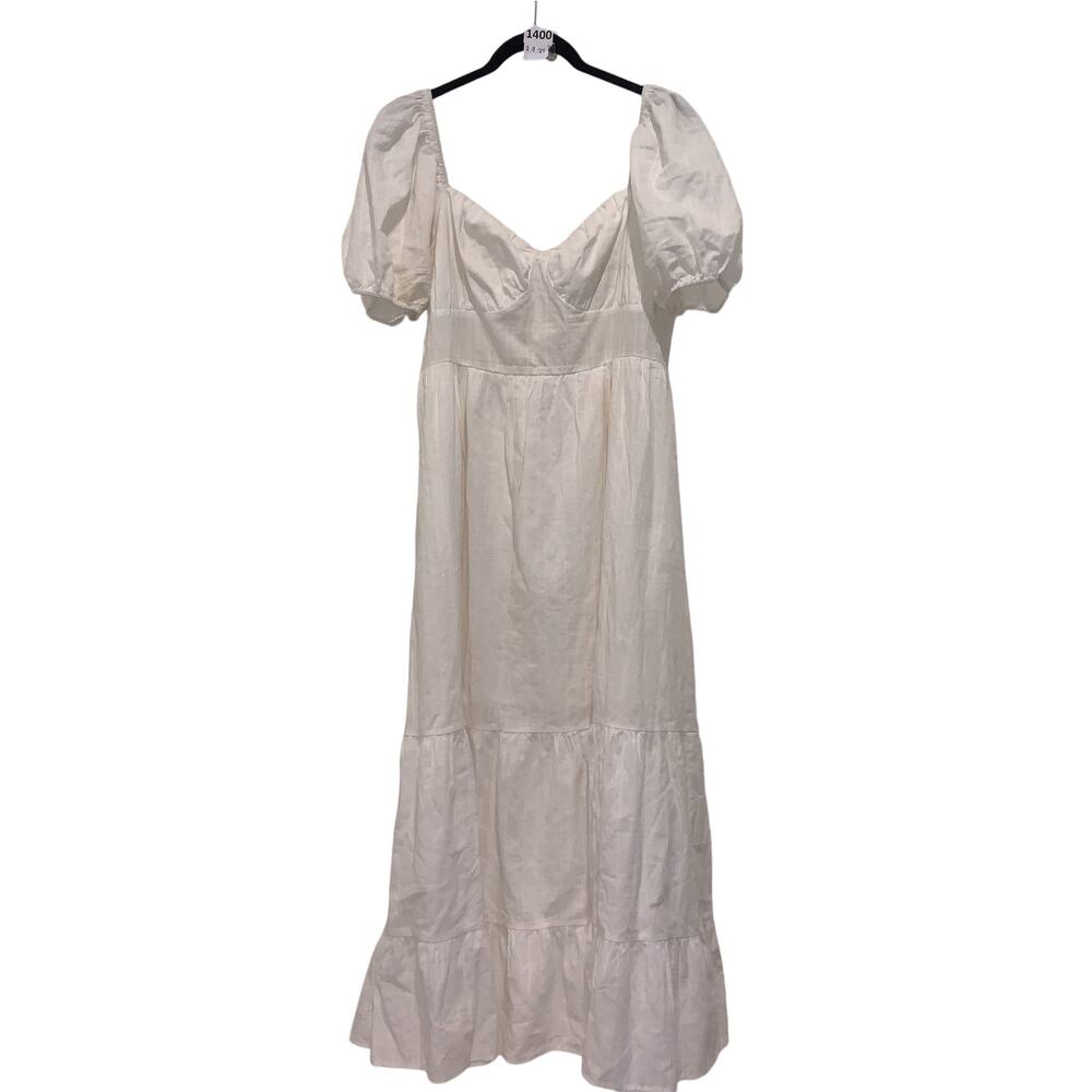 Cottagecore, Maxi, White Dress, Pink Diamond White Ruffle Dress, M, White